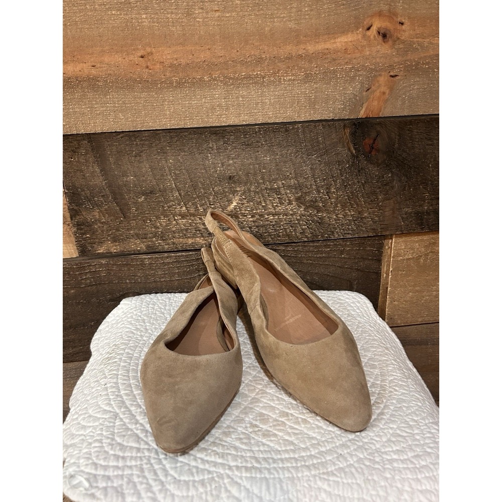 J Jill Women Shoes Brown 7.5 Mila Suede Leather Square Toe Slingback Block Flats